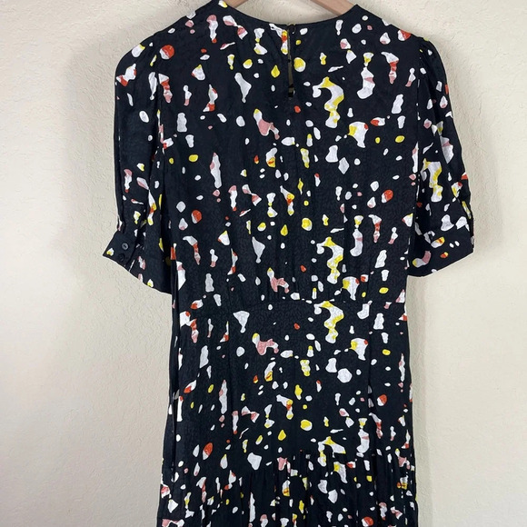 Ba&sh Tonya Gathered Printed Satin Jacquard Midi Dress in Black Spotted Size 2 - Picture 10 of 12